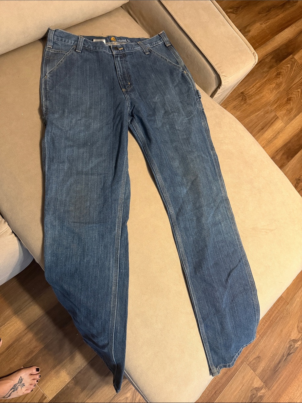 Carhartt Men's Washed Blue Relaxed Fit Jeans